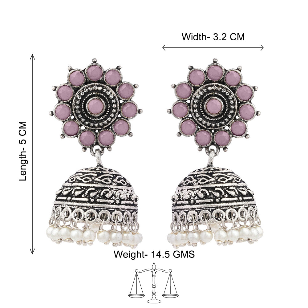 Phoolon ki baali pearl jhumki earrings (Baby Pink)