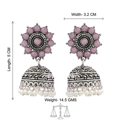 Phoolon ki baali pearl jhumki earrings (Baby Pink)