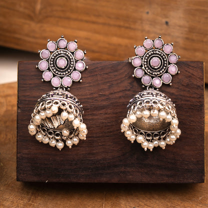 Phoolon ki baali pearl jhumki earrings (Baby Pink)