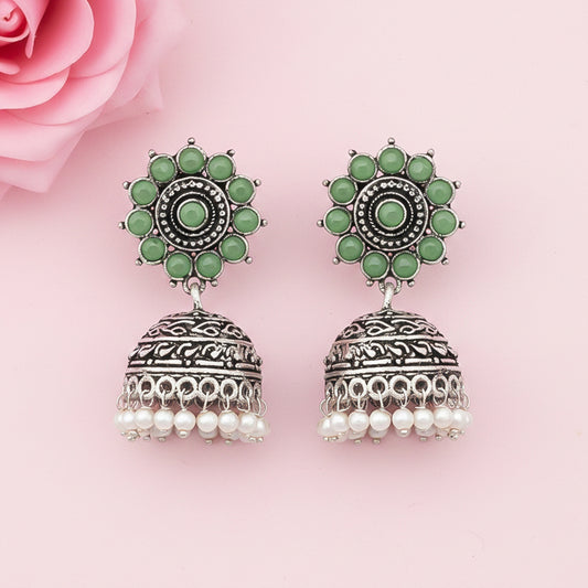 Phoolon ki baali pearl jhumki earrings (Pista)