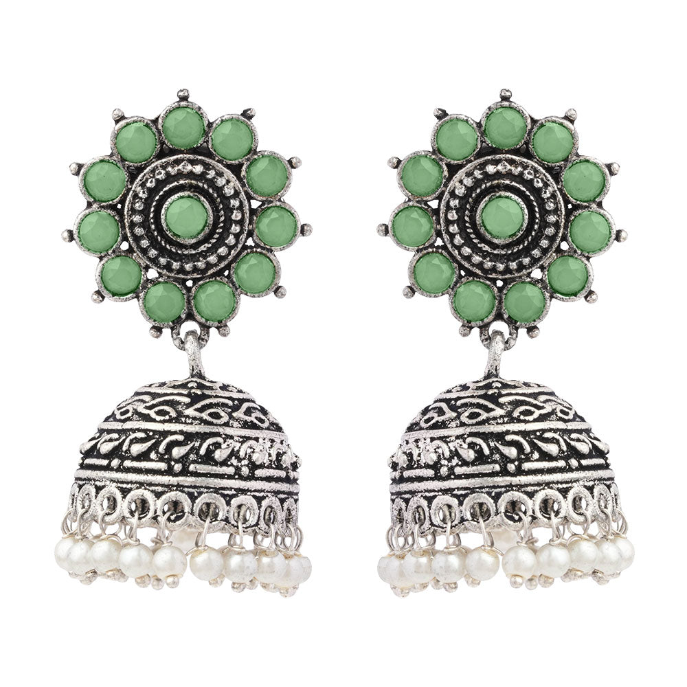 Phoolon ki baali pearl jhumki earrings (Pista)