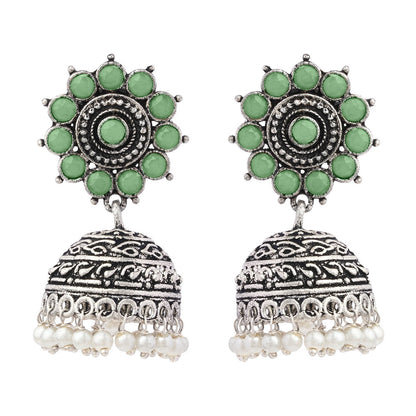 Phoolon ki baali pearl jhumki earrings (Pista)