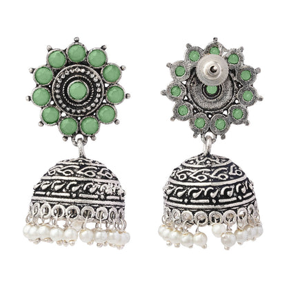 Phoolon ki baali pearl jhumki earrings (Pista)