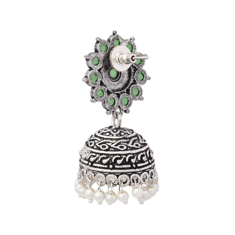 Phoolon ki baali pearl jhumki earrings (Pista)