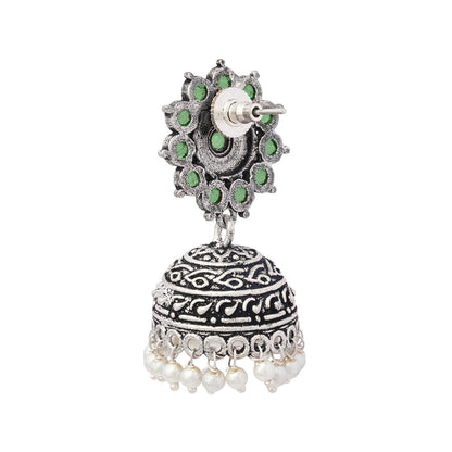 Phoolon ki baali pearl jhumki earrings (Pista)