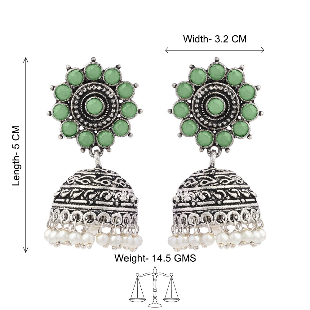 Phoolon ki baali pearl jhumki earrings (Pista)