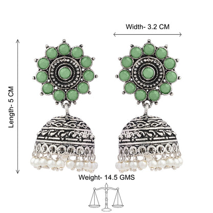 Phoolon ki baali pearl jhumki earrings (Pista)