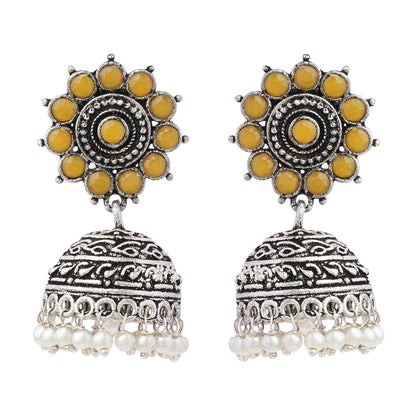 Phoolon ki baali pearl jhumki earrings (Yellow)