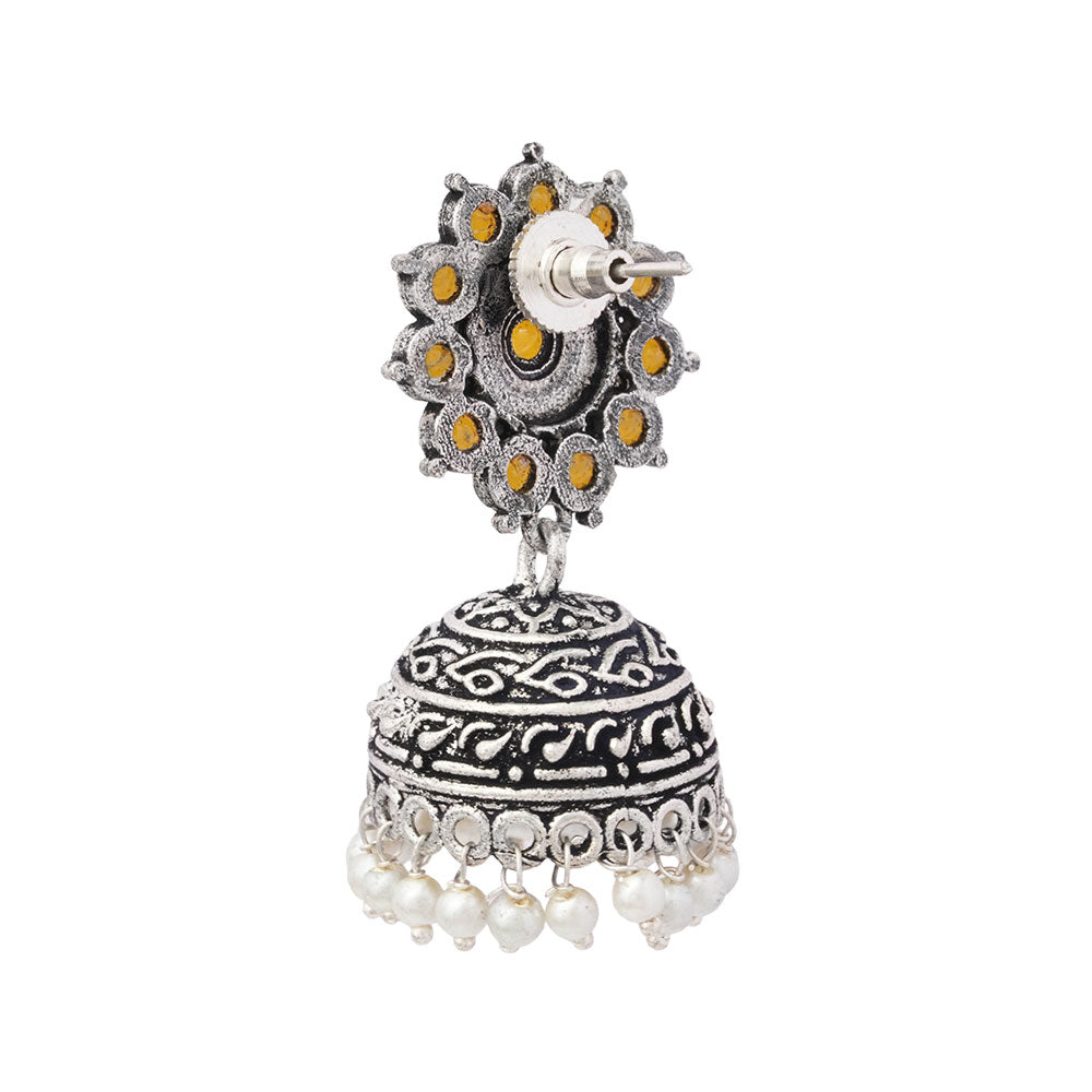 Phoolon ki baali pearl jhumki earrings (Yellow)