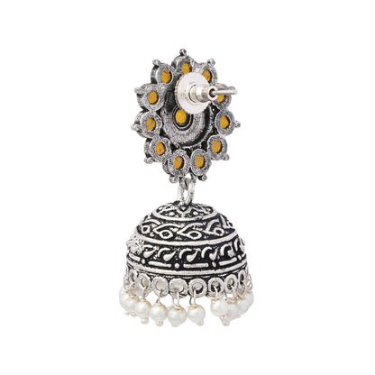 Phoolon ki baali pearl jhumki earrings (Yellow)
