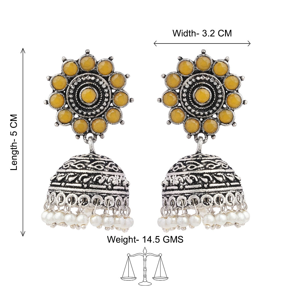Phoolon ki baali pearl jhumki earrings (Yellow)