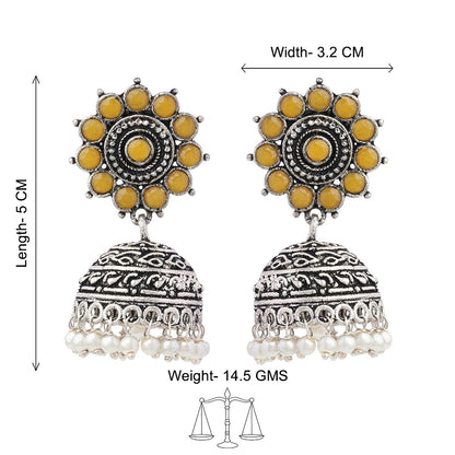 Phoolon ki baali pearl jhumki earrings (Yellow)