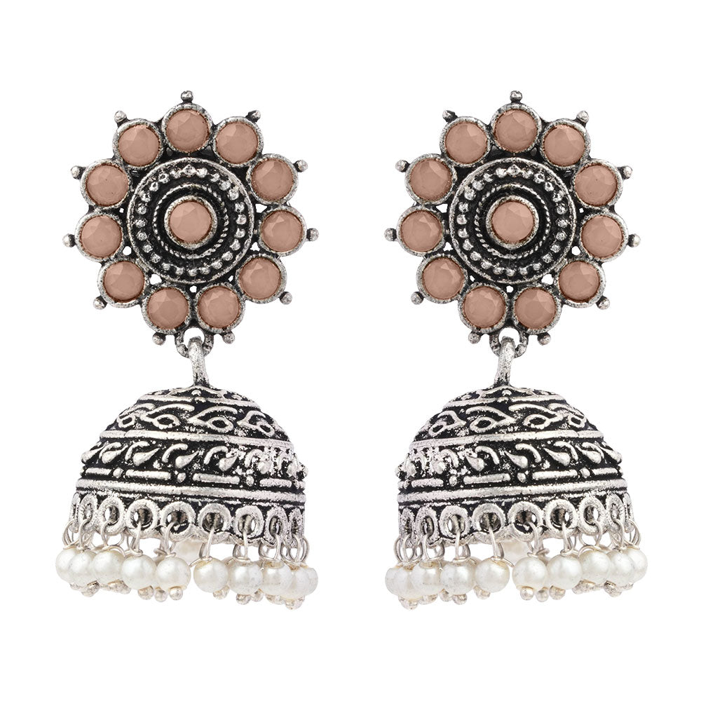 Phoolon ki baali pearl jhumki earrings (Light Orange)