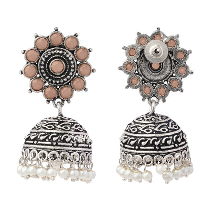 Phoolon ki baali pearl jhumki earrings (Light Orange)