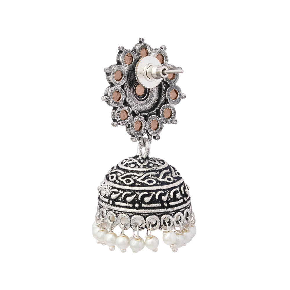 Phoolon ki baali pearl jhumki earrings (Light Orange)