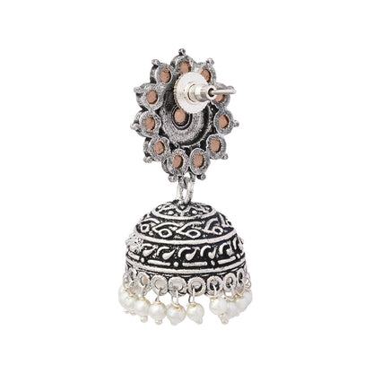 Phoolon ki baali pearl jhumki earrings (Light Orange)