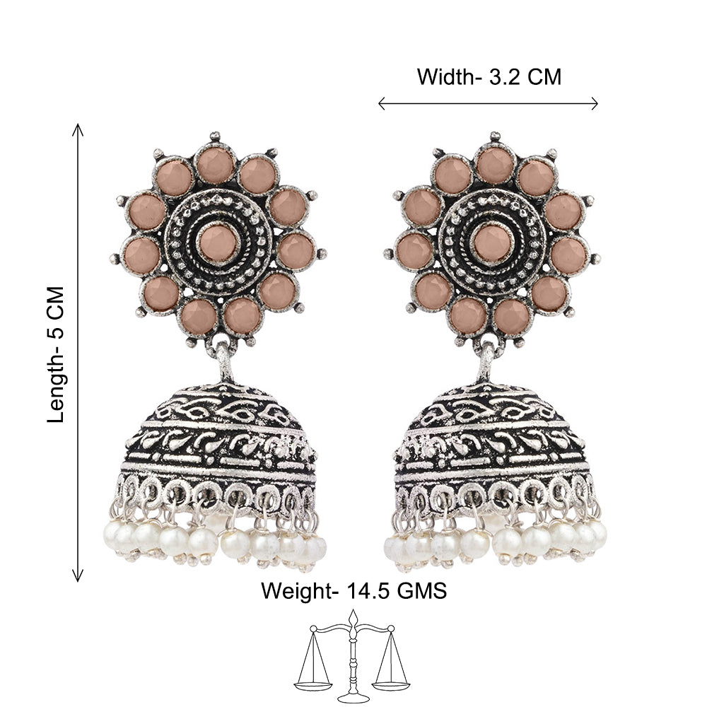 Phoolon ki baali pearl jhumki earrings (Light Orange)