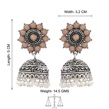 Phoolon ki baali pearl jhumki earrings (Light Orange)