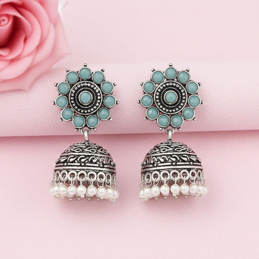 Phoolon ki baali pearl jhumki earrings (Mint)