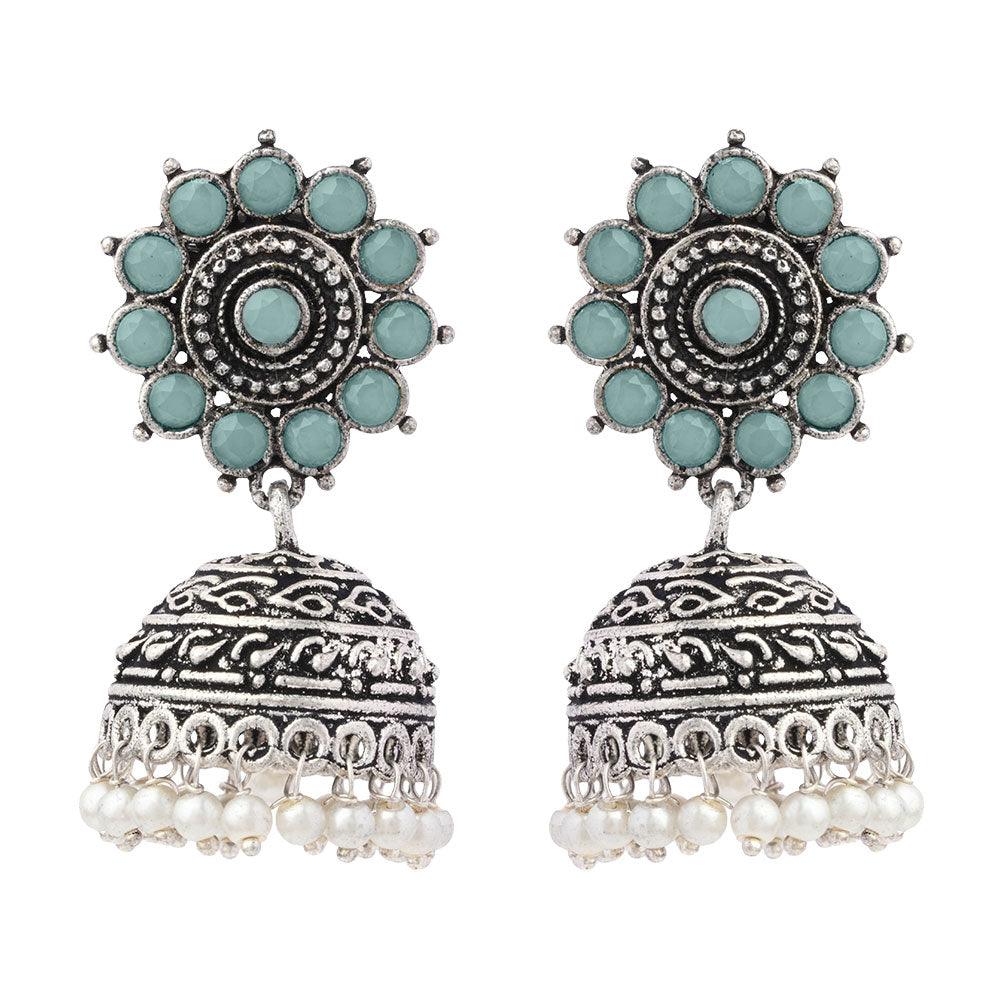 Phoolon ki baali pearl jhumki earrings (Mint)