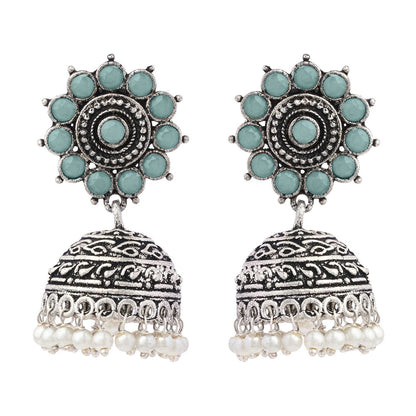 Phoolon ki baali pearl jhumki earrings (Mint)