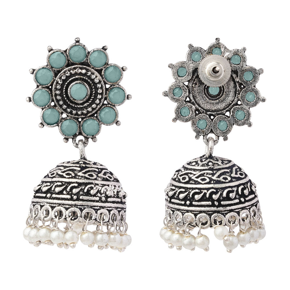 Phoolon ki baali pearl jhumki earrings (Mint)