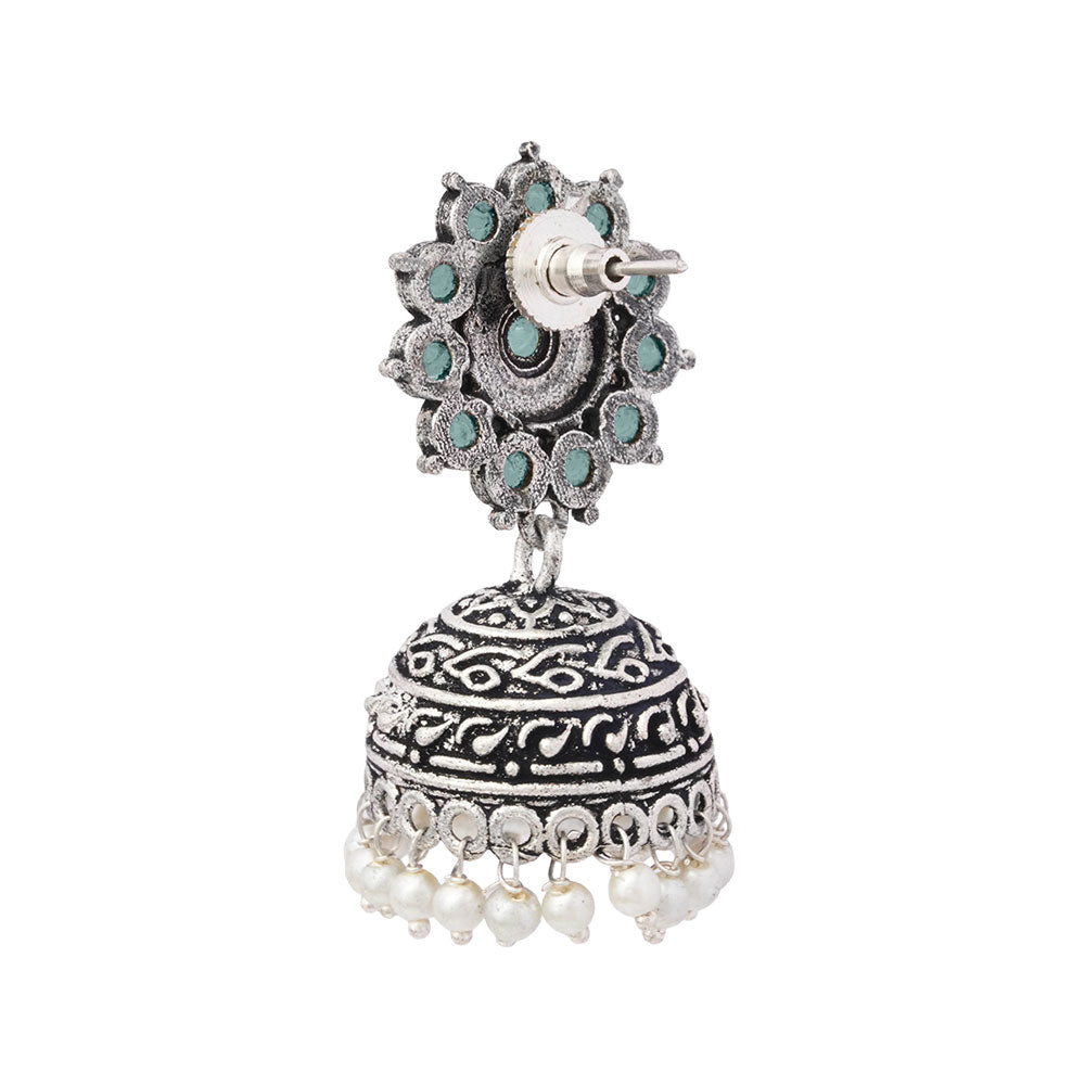 Phoolon ki baali pearl jhumki earrings (Mint)
