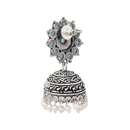 Phoolon ki baali pearl jhumki earrings (Mint)