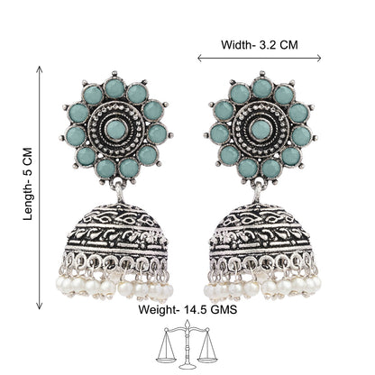 Phoolon ki baali pearl jhumki earrings (Mint)