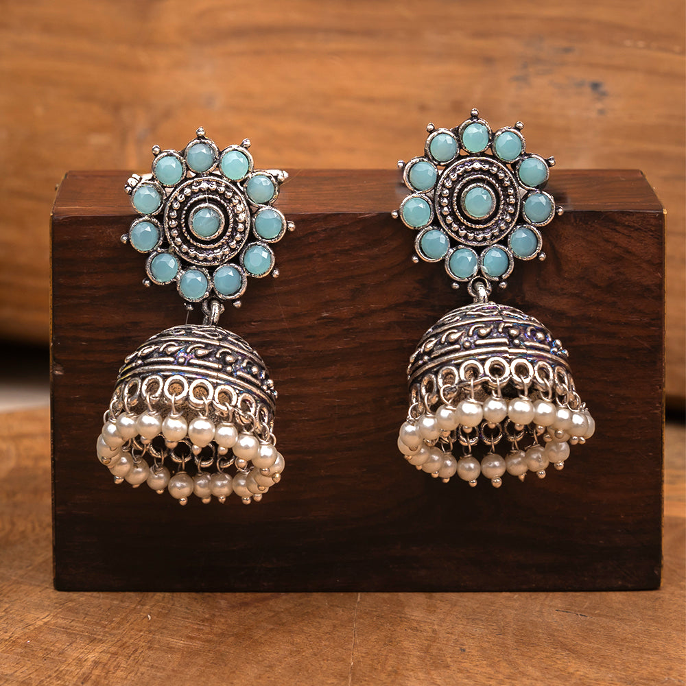 Phoolon ki baali pearl jhumki earrings (Mint)
