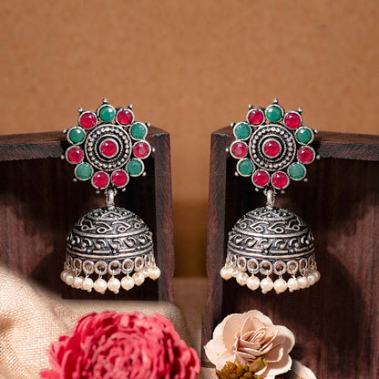 Phoolon ki baali pearl jhumki earrings (Multicolored)