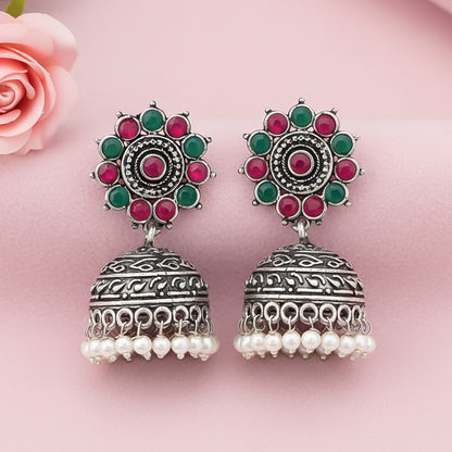 Phoolon ki baali pearl jhumki earrings (Multicolored)