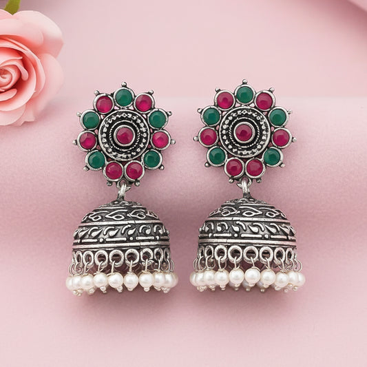 Phoolon ki baali pearl jhumki earrings (Multicolored)