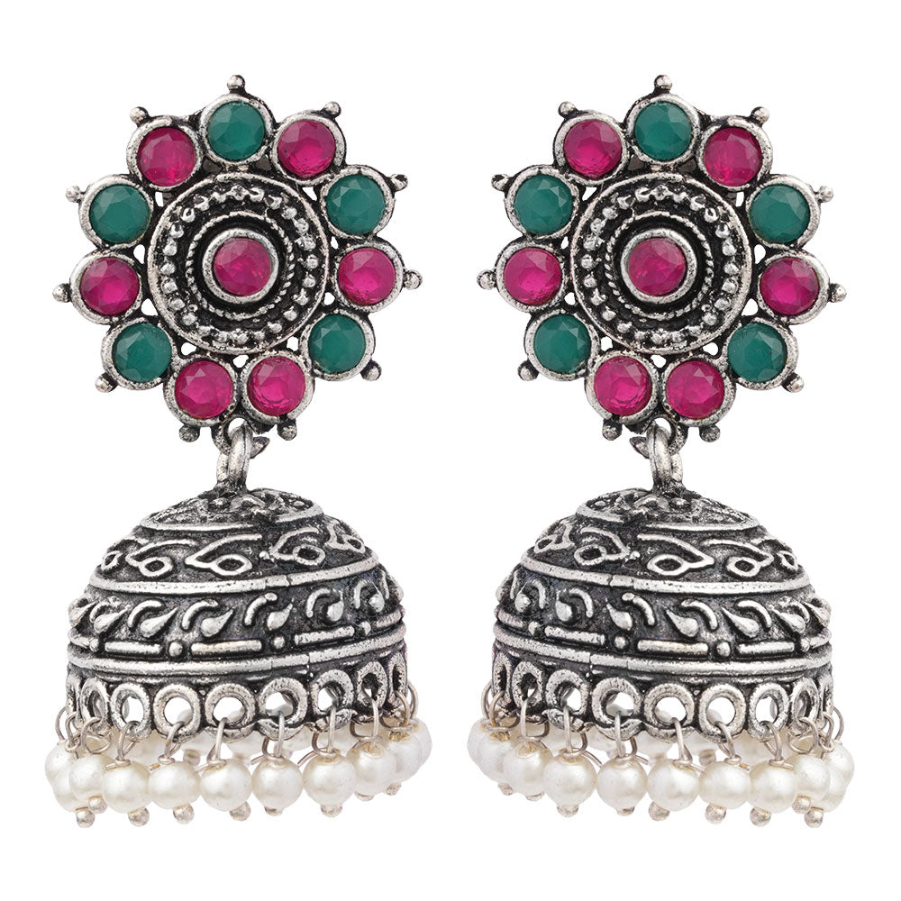 Phoolon ki baali pearl jhumki earrings (Multicolored)