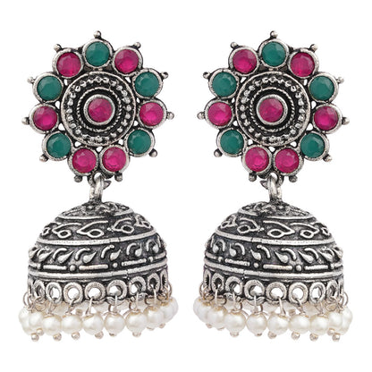 Phoolon ki baali pearl jhumki earrings (Multicolored)