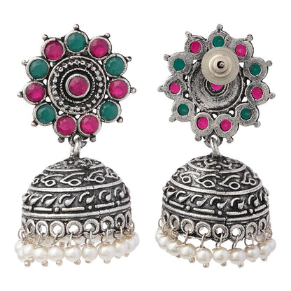 Phoolon ki baali pearl jhumki earrings (Multicolored)