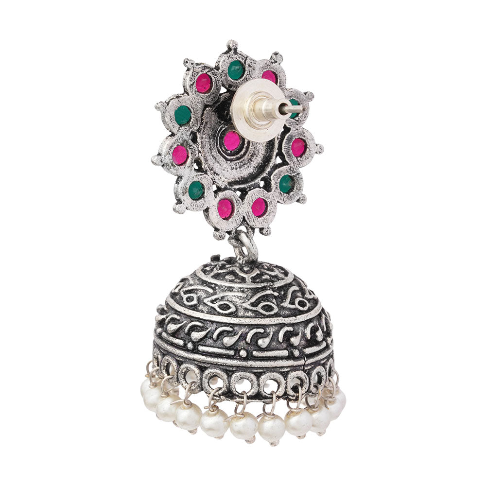 Phoolon ki baali pearl jhumki earrings (Multicolored)