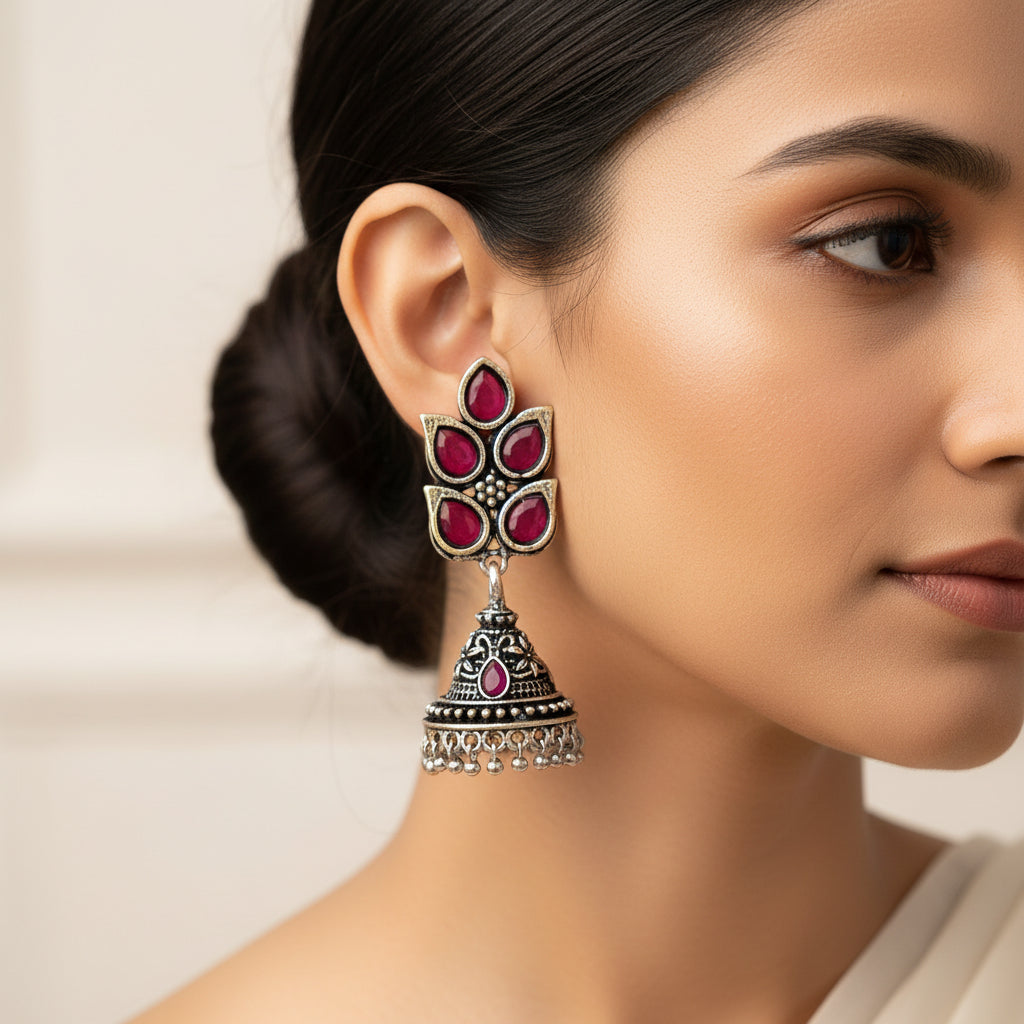 Twinkle drops jhumki earrings (Red)