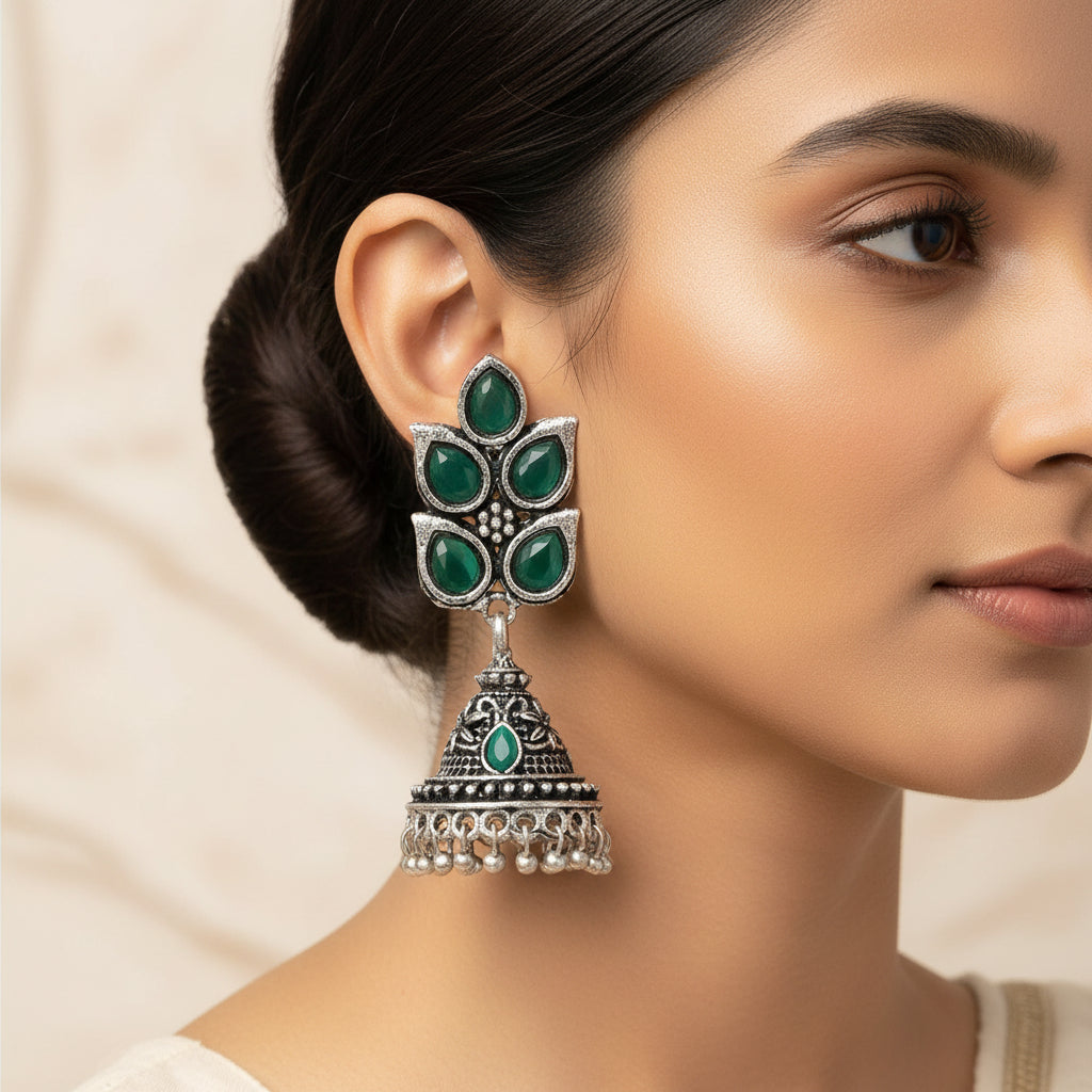 Twinkle drops jhumki earrings (Green)
