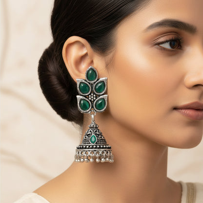 Twinkle drops jhumki earrings (Green)