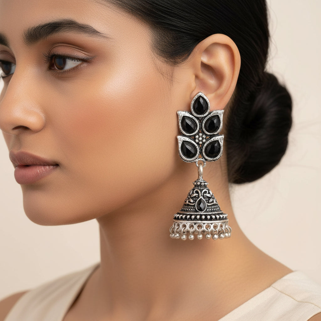 Twinkle drops jhumki earrings (Black)