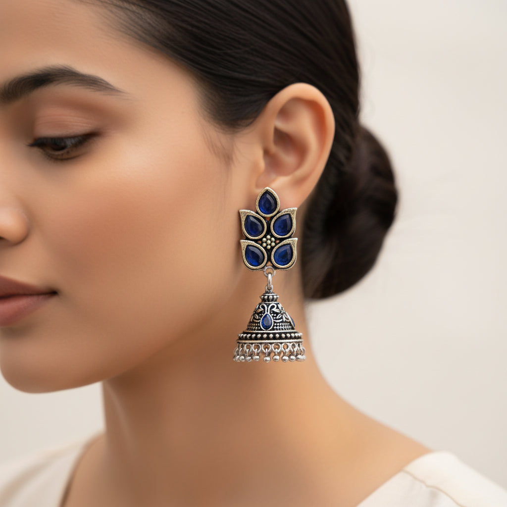 Twinkle drops jhumki earrings (Blue)