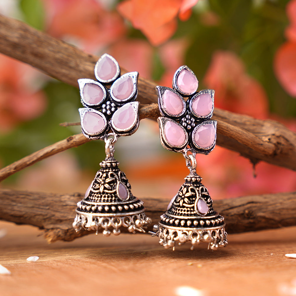 Twinkle drops jhumki earrings (Baby Pink)