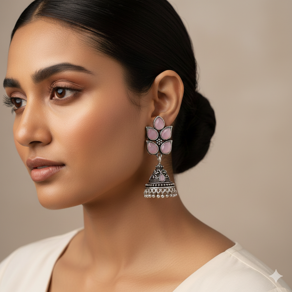 Twinkle drops jhumki earrings (Baby Pink)