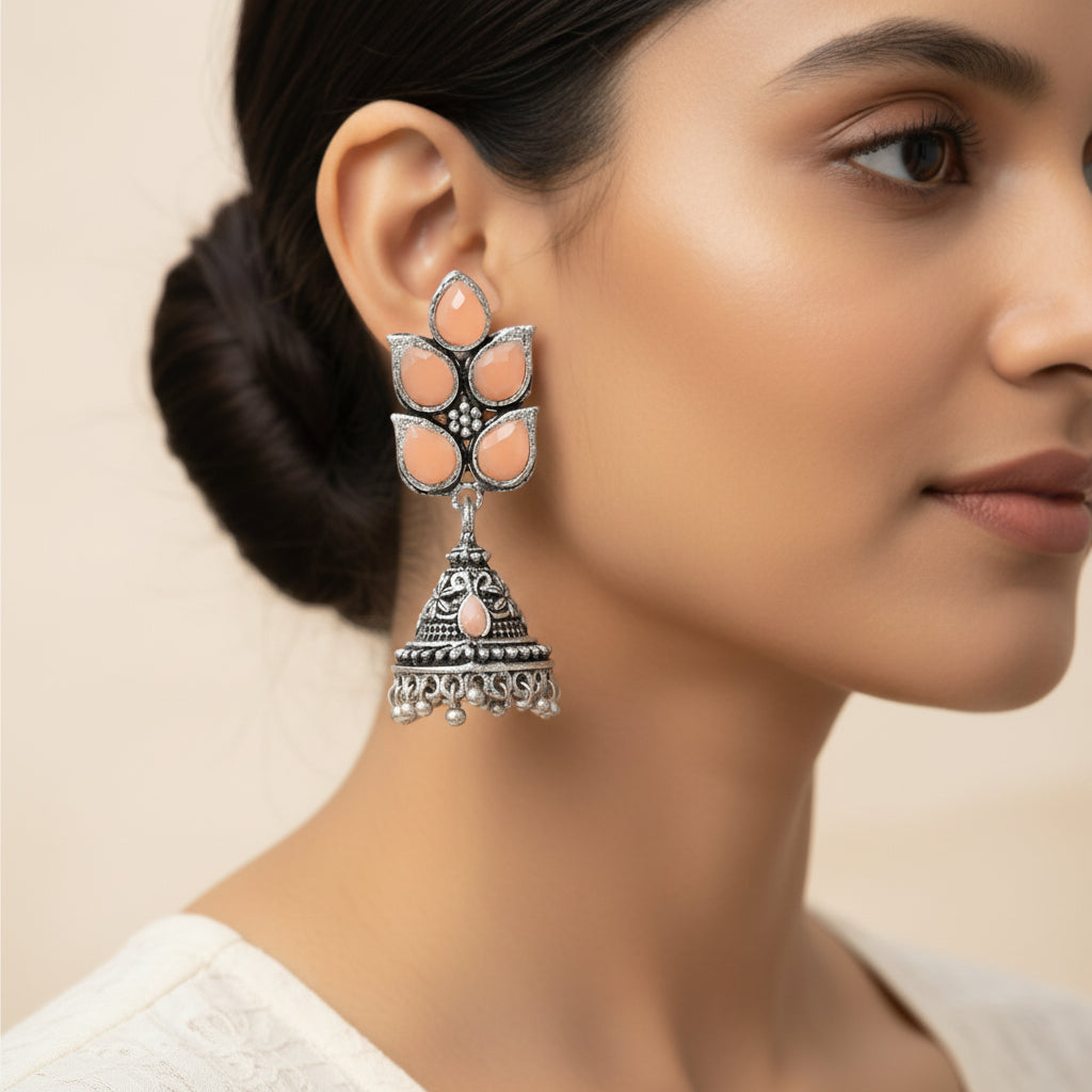 Twinkle drops jhumki earrings (Light Orange)