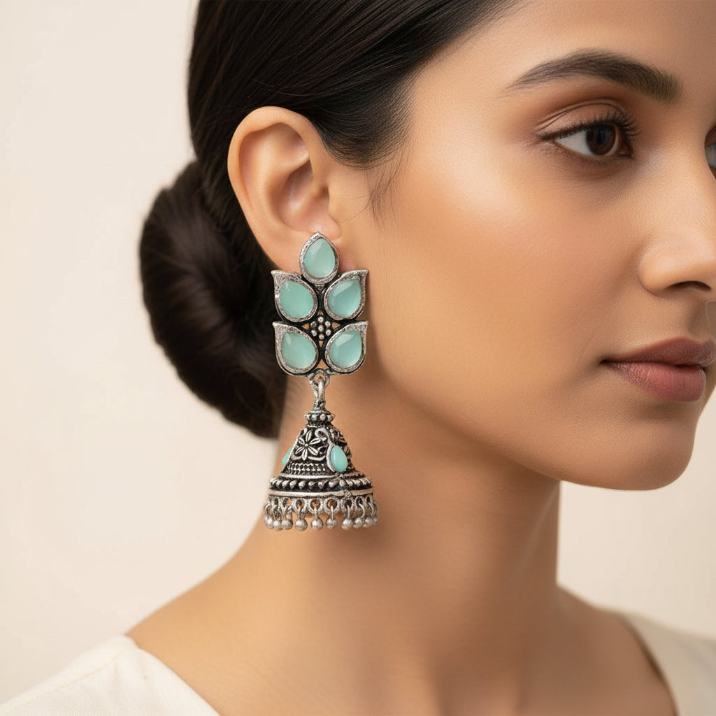 Twinkle drops jhumki earrings (Mint)
