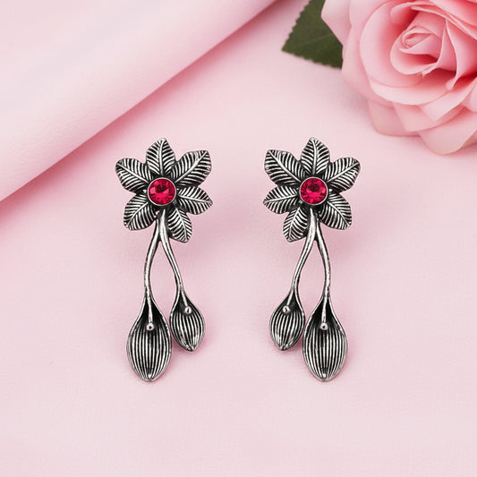 Bud Flower oxidized stud earrings (Red)