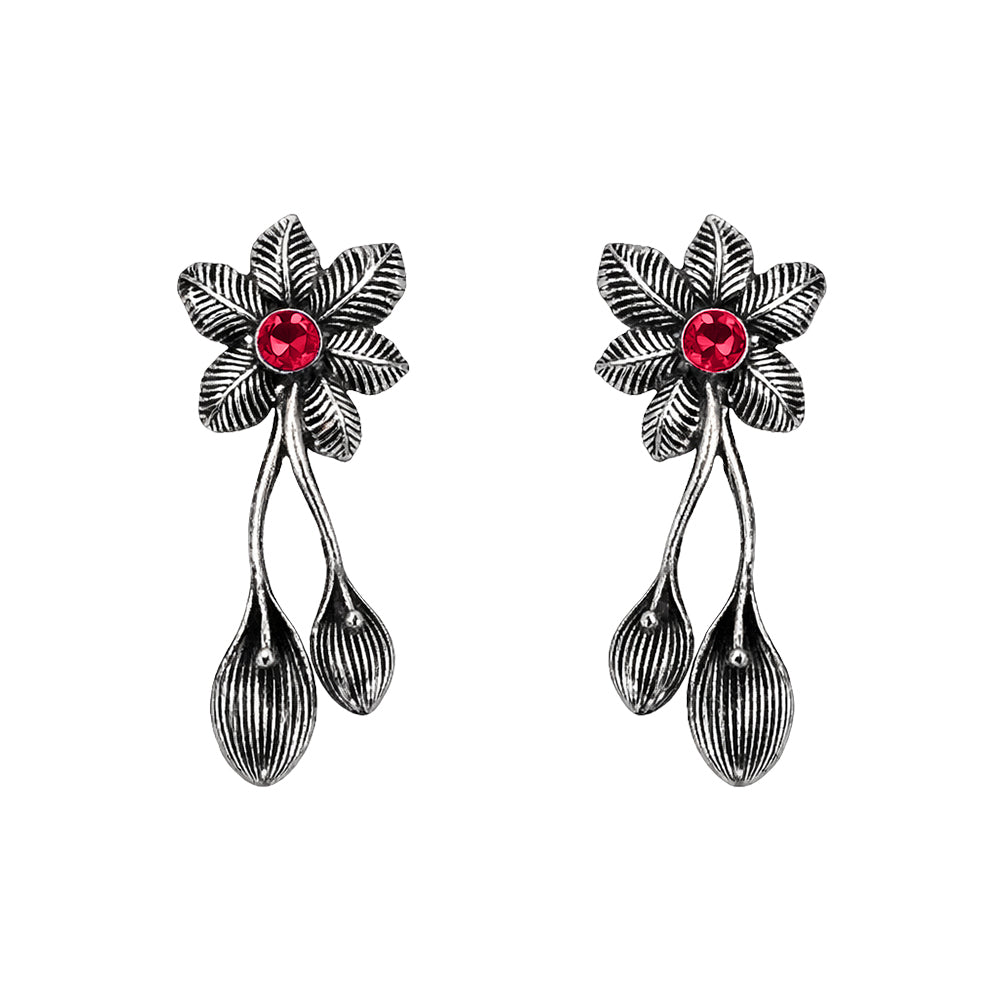 Bud Flower oxidized stud earrings (Red)