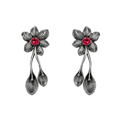 Bud Flower oxidized stud earrings (Red)