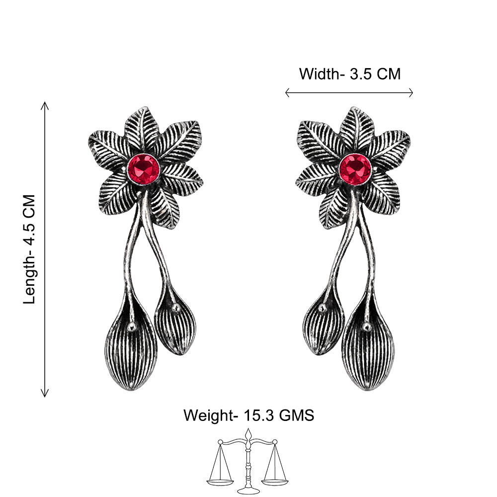 Bud Flower oxidized stud earrings (Red)
